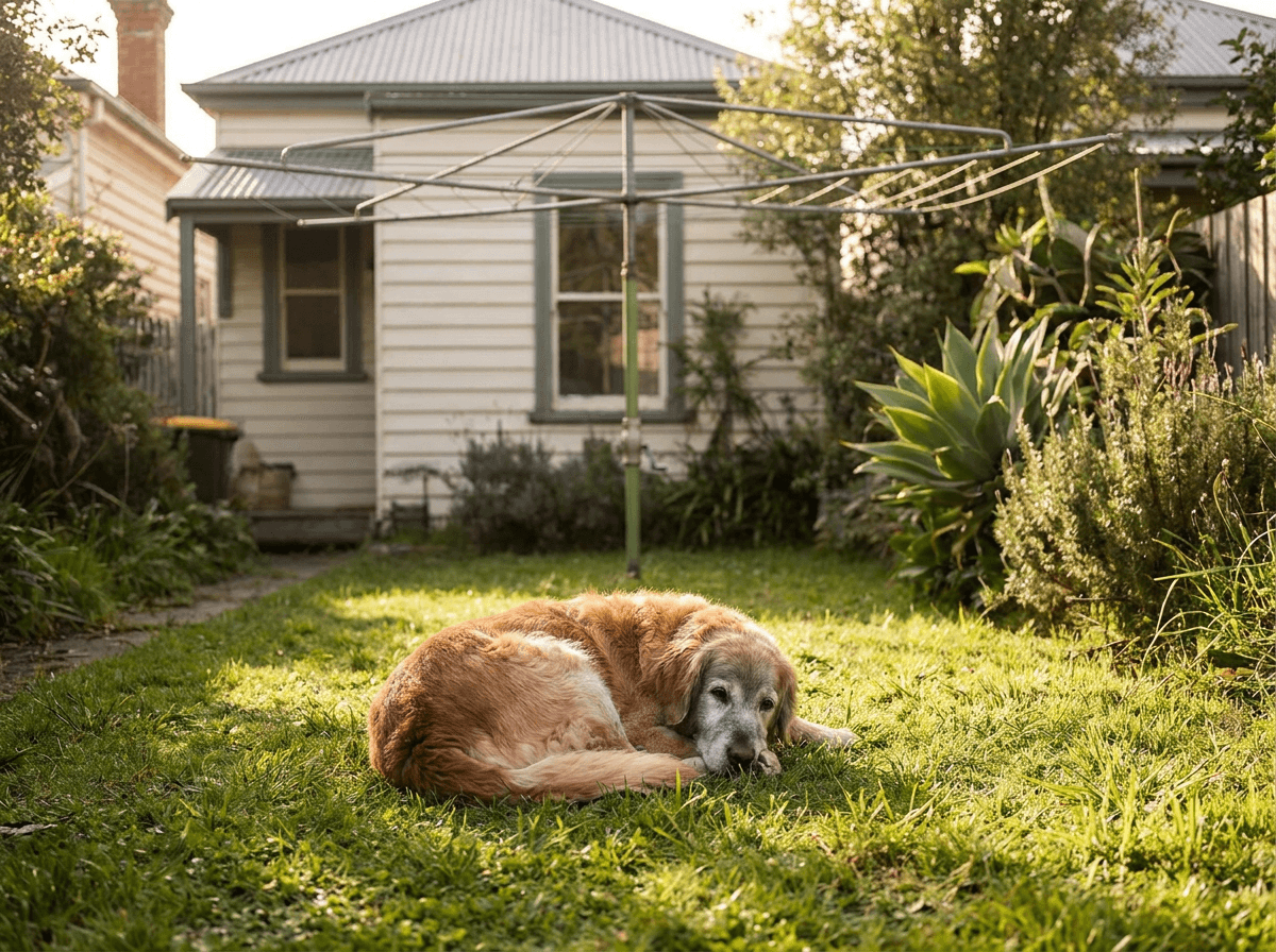 Dog laying in the grass