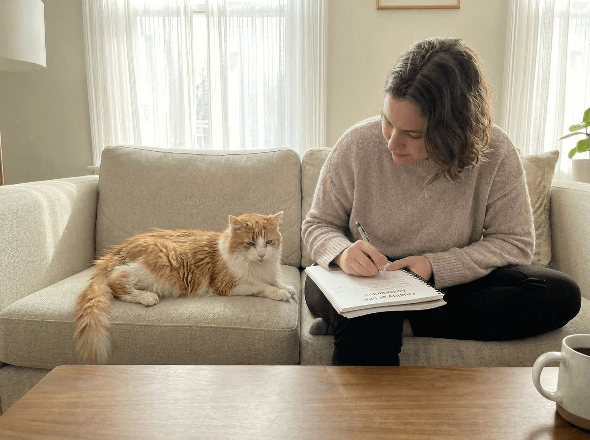 A Pet owner documenting the quality of life score for their cat